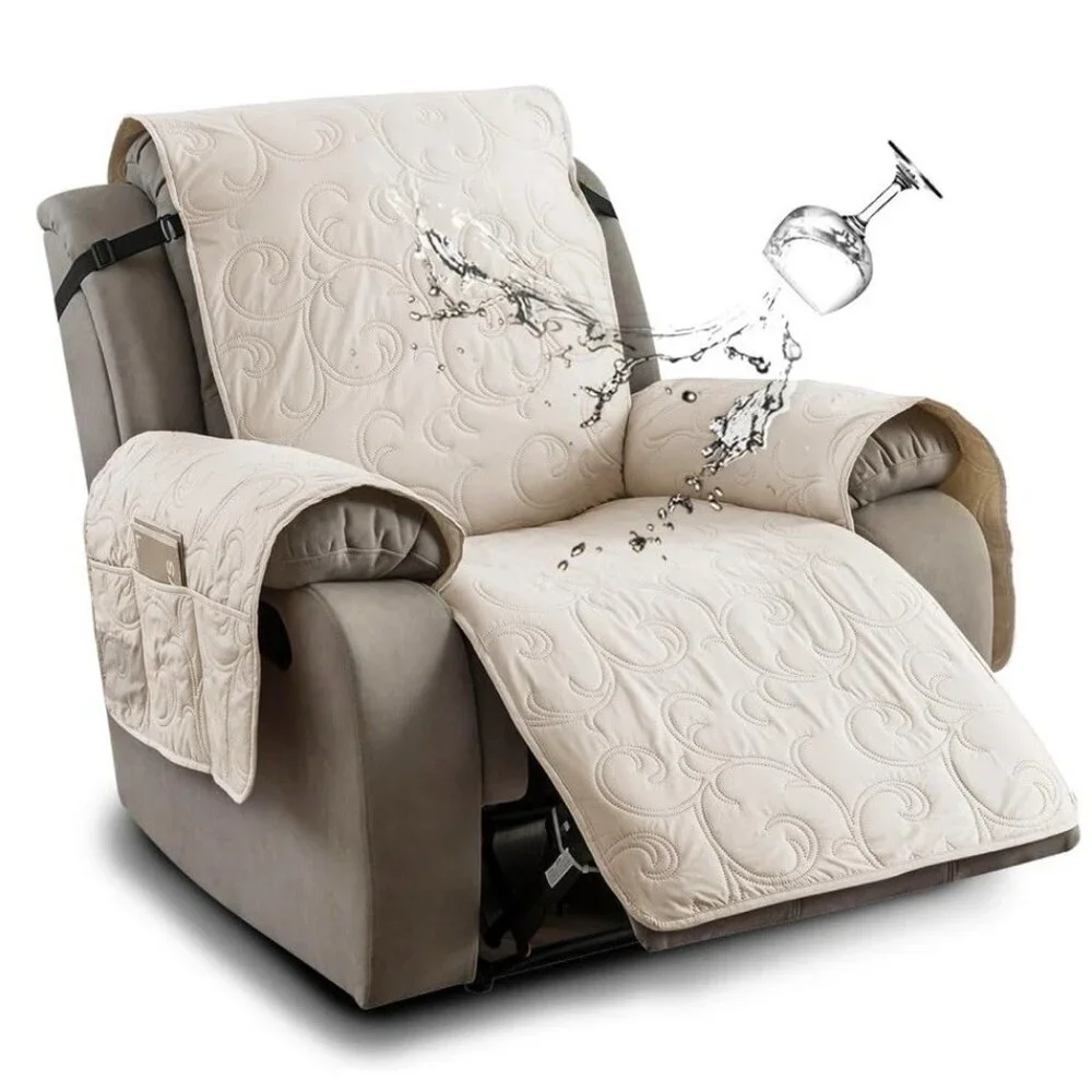 YUEANG Beige Quilted Recliner Slipcover 1 Seater